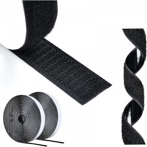 Ineasicer 25 mètres x 20mm Bande de crochet & boucle Auto Adhésif, autocollant Scratch Bande Autoadhésif, Rubans Adhésive , 20mm Largeur, 25M crochet et 25M boucle, Noir (1/4)