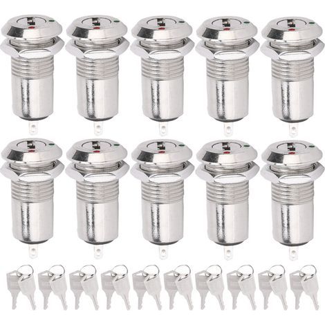 Metall-Schlüsselschalterzylinder, 10 Stück, Edelstahl-EIN/AUS-Netzschloss mit 12-mm-Mutter, AC/DC 220 V (Einzug) (1/5)
