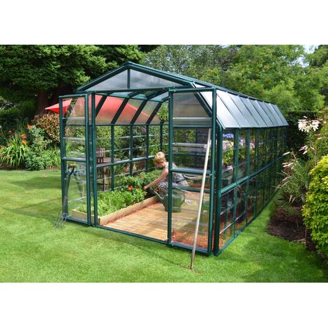 Palram – Serre de jardin polycarbonate 8x16 pieds vert – Résistance au vent 90 km/h – Charge de neige 75 kg/m² – 702494