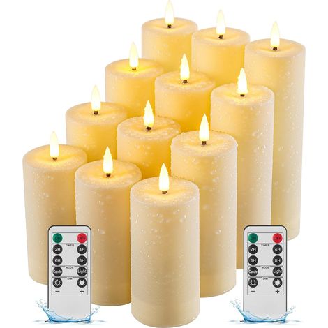 Lot de 12 Bougies LED Étanches avec Télécommande et Minuterie, Flamme Scintillante Réaliste, Piles AA, Décoration Intérieure Extérieure Mariage Fête (1/5)