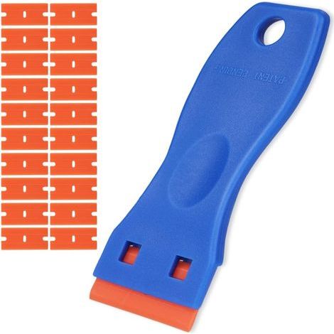 Flintronic Grattoir, Grattoir Vitre avec 20 Pièce Lames de Rechange, Grattoir Plaque Vitrocéramique pour Élimination de L'adhésif, Peinture, Décalcomanies des Portes Vitres Fenêtres (Bleu Orange) (1/5)