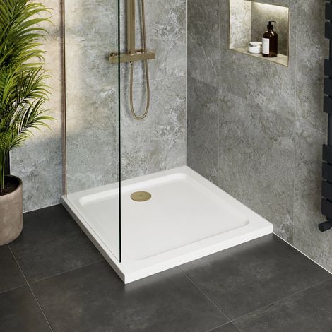 700 x 700mm Low Profile Square Shower Tray for Enclosure with Brass Waste (1/3)