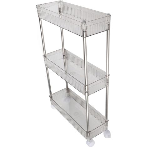 Druckmontiertes Badezimmerregal, transparentes Ablagefach für Toilettenartikel und Kosmetika, mehrstufiges Wäscheregal, dreistöckig (1/5)