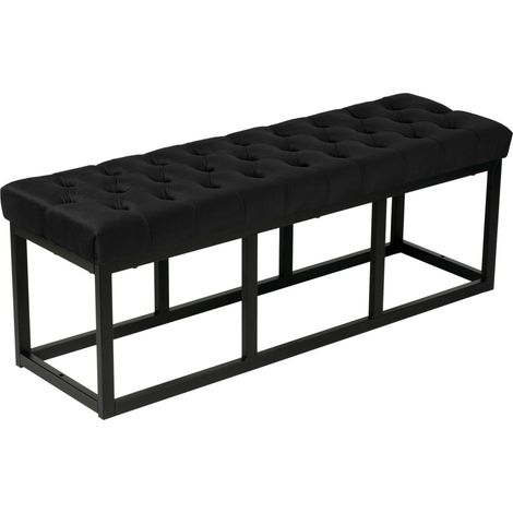 Banquette capitonné bout de lit en tissu velours noir support en métal noir 120 cm BAN10109 (1/3)