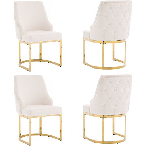 Sillas comedor terciopelo beige dorado pack 6 OKMYHOME (1/2)