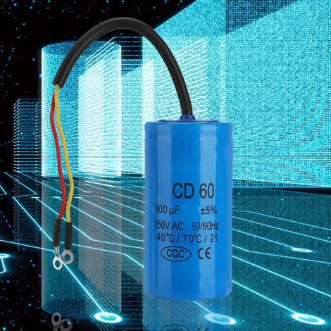 Condensador de arranque CD60 con cable de conexión, 250 V CA, 600 µF, 50/60 Hz, para motor/compresor de aire. (1/5)