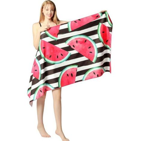 Serviette de plage en velours avec motif pastèque - Séchage rapide - Rectangulaire - Pour chaise de plage - Piscine - Double face (1/4)