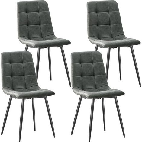 WAFTING Lot de 4 Chaises de Salle à Manger en Tissu Technique, Chaise Rembourrée avec Dossier Haut, Pied Métallique - Gris Foncé (1/5)