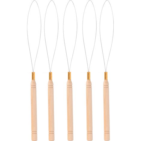 Kit d'aiguilles de boucle d'extension de cheveux, 5 pièces, poignée antidérapante en hêtre, crochet de traction pour touffetage. (1/5)