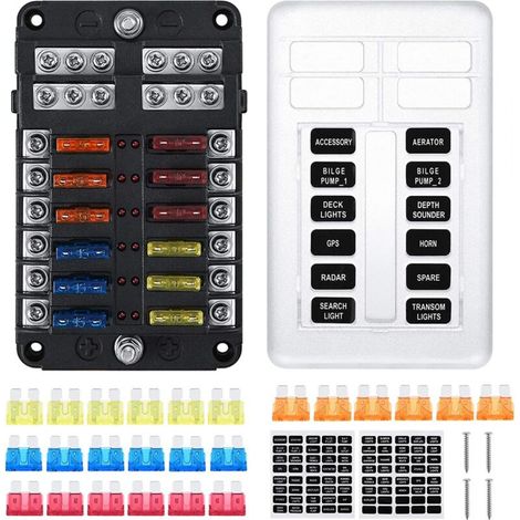 Boîtier de fusibles 12 voies en forme de goutte, bloc de 24 fusibles avec 12 voyants LED intégrés, protection étanche pour voiture, bateau et camping-car (1/5)