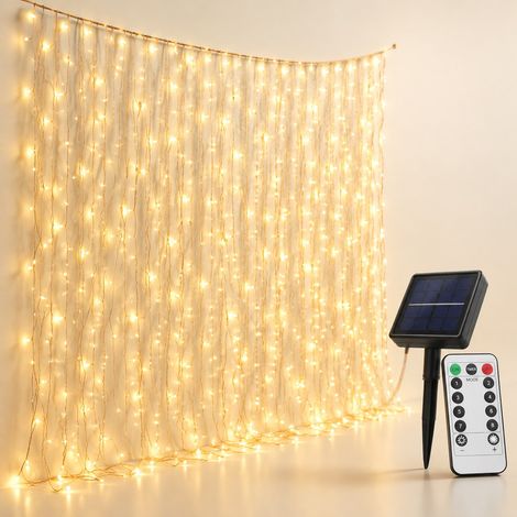 Guirlande LED rideau solaire USB 100 LEDs - Éclairage d'ambiance avec télécommande - Décoration intérieure et extérieure (1/5)