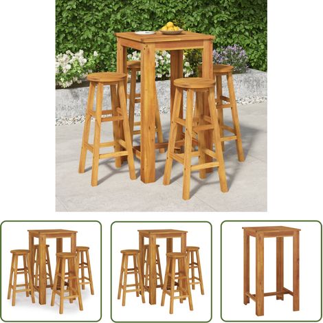 The Living Store 5-tlg. Gartenbar-Set Massivholz Akazie - Gartenbar Set - Esszimmer Möbel - Holz Gartenmöbel - Akazienholzmöbel - Outdoor Bar (1/5)