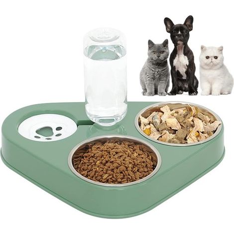 Futternapf für Hunde und Katzen Doppelter Katzenfutternapf mit Schwerkraft-Wasserspender ideal für Nass und Trockenfutter automatischer und für grün (1/5)