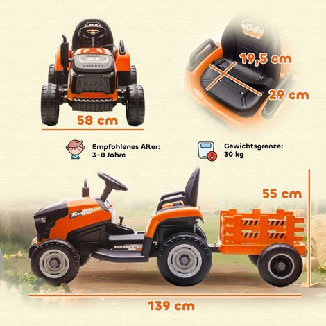 Tracteur à pédales enfant avec télécommande, démarrage doux, véhicule électrique orange pour garçons et filles de 3 à 8 ans, jouet motorisé robuste. (1/5)
