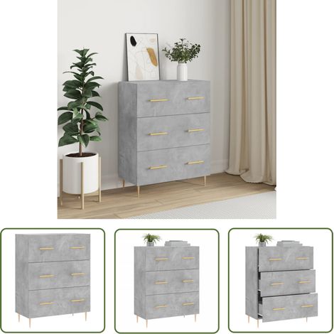 The Living Store Buffet gris béton 69,5x34x90 cm bois d'ingénierie - Buffet - Meuble De Rangement - Commode - Mobilier - Design Moderne (1/5)
