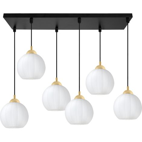 Suspension Costa noire et dorée à 6 ampoules boule blanche E27 (1/5)