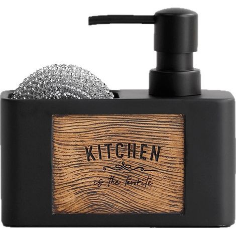 Distributeur Savon Cuisine Porte Eponge Noir - Distributeur Liquide Vaisselle Cuisine (1/4)