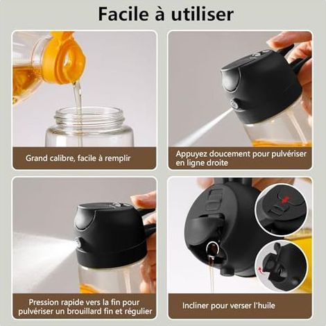 470 ML Spray Pour Huile et Distributeur d Huile, Huile d'olive Distributeur verseur pour, Cuisine,Friteuse d'air,Salade, Barbecue (Noir,Noir) (1/5)