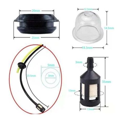 Set 7 pezzi accessorio per tagliaerba: tubo carburante, filtro, parti di ricambio per tosaerba, potatrici e decespugliatrici (1/2)