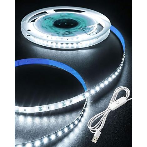 Bande LED USB 1 m avec câble 1 m, Streifen, lumière LED blanche, largeur 8 mm, flexible et autocollant pour rétroéclairage de bureau, écran, caravane, armoire, tableau de bord, 6000K (1/5)
