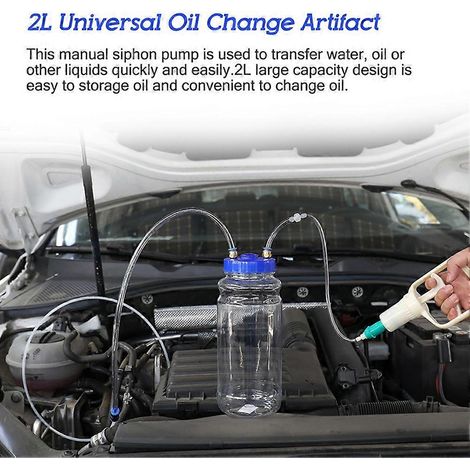 Outil universel de vidange d'huile moteur de 2 litres avec pompe d'aspiration manuelle et entretien par vide, adapté aux voitures, camions et remorques. (1/5)