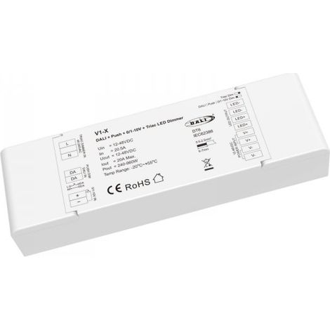 Led Dimmer DALI-2 AC Push Triac 0/1-10V, Pulsante NO, 12V 24V 36V 48V 20A, 1 Canale Tensione Costante, per Strisce LED Monocolore, V1-X