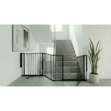 Safetots Barrière Escalier Multi-Panneaux avec 2 Portillons, Noir, Longueur Totale 259cm
