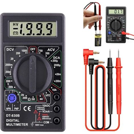 Multimètre numérique professionnel, testeur électrique professionnel, multimètre numérique, ligne de test avec multimètre, mesure de tension AC/DC, polymère de continuité, piles exclues (1/5)