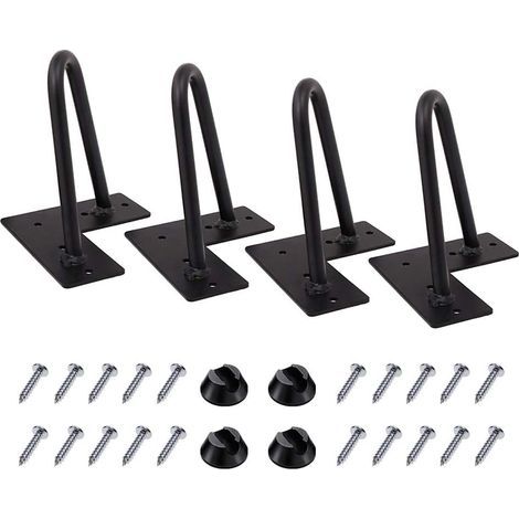 4 patas de horquilla de 15 cm de largo, patas de mesa de metal para muebles de bricolaje, perfectas para armarios, roperos, muebles de TV, cajones, mesitas de noche, 10 mm de diámetro, negro satinado, (1/5)