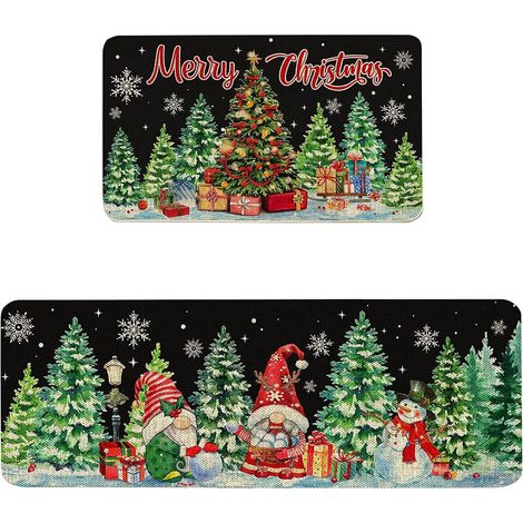 Tapis De Cuisine - Non Glissant - En Polyester - Motif De Noël - 40x60 Cm Et 40x120 Cm - Lot De 2 (1/5)