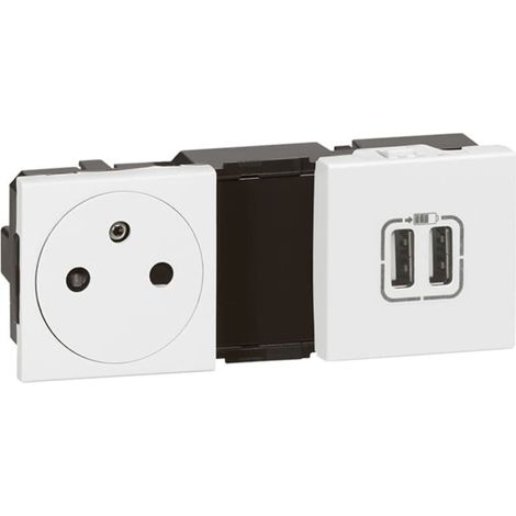 Prise de courant + chargeur USB - Legrand - Mosaic - 2 ports USB - 16A - Blanc (1/4)