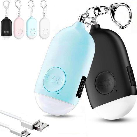 Lot de 2 Alarme personnelle, 130 dB, Lampe LED, Rechargeable, Porte-clés autodéfense, Femme enfant (1/5)