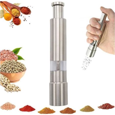 Online Store - Moulin à Poivre,Moulin à Sel de Mer à Bouton Poussoir en Acier Inoxydable,Moulin à Epices Manuel,Broyeur d'extérieur portable,15,3cm (1/4)