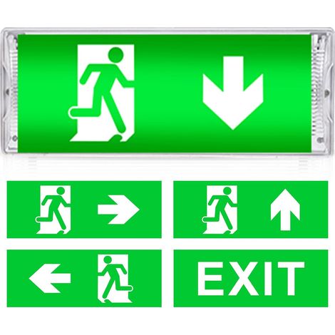 Éclairage de secours LED pour voie d'évacuation, lumière de secours avec 5 pictogrammes de sortie de secours, lumière fixe, éclairage de secours LED, batterie de secours 3h, signal de (1/5)