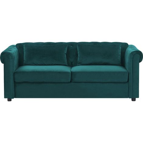 Schlafsofa 3-Sitzer CHESTERFIELD Samtstoff Smaragdgrün