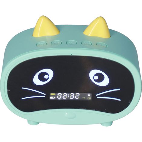 Mini enceinte multifonctionnelle à oreilles de chat mignonnes, avec double réveil, idéale pour la chambre ou le bureau (vert). (1/5)