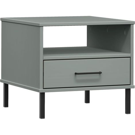 Table de Chevet, Table de nuit, pour Chambre Salon Couloir, avec pieds en métal Gris Bois pin massif OSLO OIB5973E (1/4)