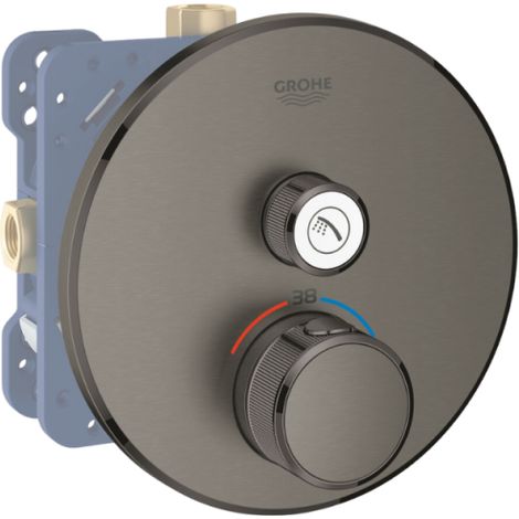 Grohe - Mezclador termostático de empotrar Grohtherm grafito duro cepillado con cuerpo base Rapido