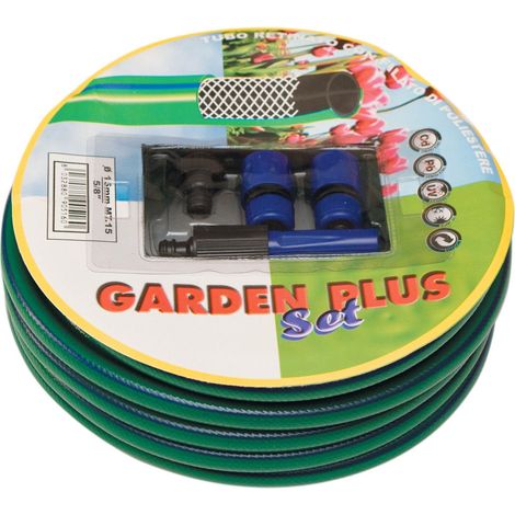 Tubo Retinato Pompa dell'Acqua da Giardino 15 Metri con Accessori Bauer