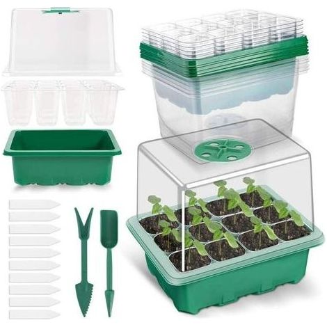 5 Pack Bac à Semis, Plateaux de Culture avec Couvercle Mini Serre pour Semis pour Germination, Culture des Plantes Fleurs (12 cellules par Plateau) (1/5)