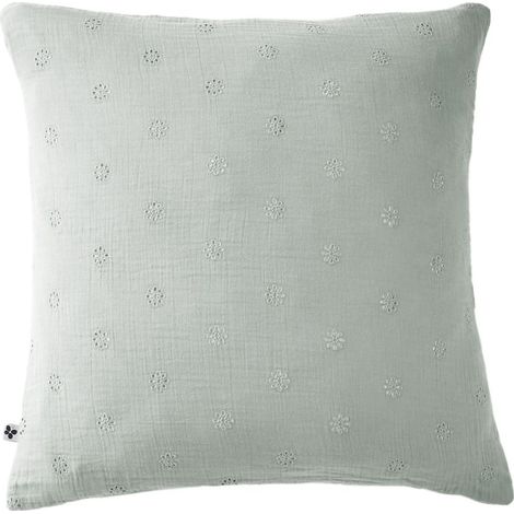 Taie d'oreiller Brodée Déco "Gaïa Boho" 60 x 60 cm & 50 x 70 cm "Gaze de Coton" - Gaïa Boho Eucalyptus - 60 x 60 cm