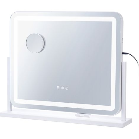 Mophorn Miroir de courtoisie avec lumières-21,7x17,7 po,blanc.Trois modes d'éclairage de couleur,grossissement 5X,port USB et commande tactile intelligente. Rotation à 360°pour une visualisation (1/5)
