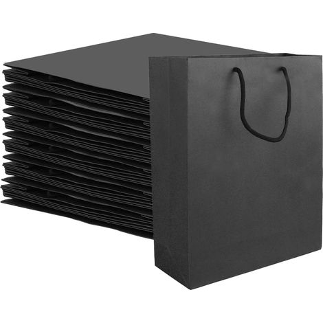 20 Stück schwarze Geschenktüten mit Griff, schwarze Geschenktüte 28 x 10 x 33 cm/250 g, schwarze Geschenktüte, Kraftbeutel mit Griff für Weihnachten, Geburtstag, Hochzeit, Party-Einkauf (1/5)