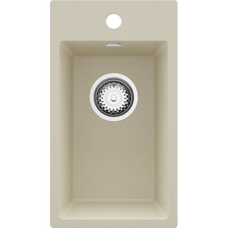 PRIMAGRAN Evier Cuisine en Granit 28x50cm,Lavabo 1 bac + Kit de Vidage, Évier à Encastrer au meuble 30cm - Riga, Beige (1/5)