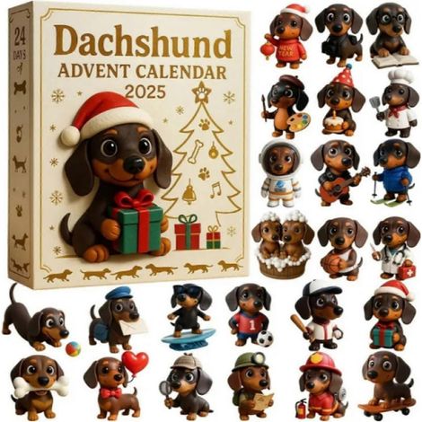 Calendrier de l'Avent Teckel pour les amoureux des chiens. Décorations de sapin festives à collectionner. À exposer en hiver. (1/4)