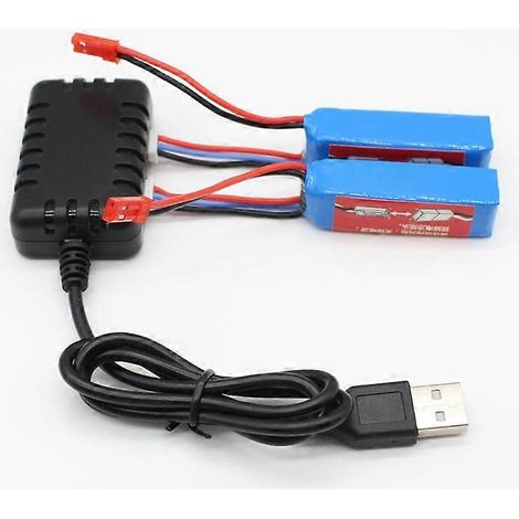 Lot de 2 batteries 7,4 V 400 mAh avec câble USB pour voitures radiocommandées Wltoys K969, K989, 284161, 284131 et 284010 (pièces de rechange). (1/5)
