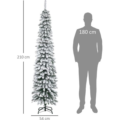 Sapin de Noël artificiel enneigé, design élancé, ignifugé, 210 cm, vert et blanc (1/5)