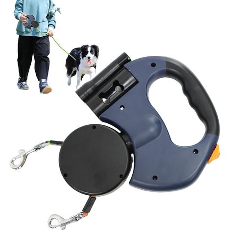 Correa doble retráctil de 5 m, antienredos de 360°, cable reflectante, para 2 perros, para correr, acampar, correa para perros (1/5)