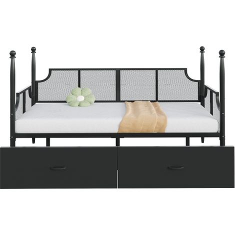 Canapé lit en fer 90x200 cm vintage filet support structure métallique avec rangement (1/5)