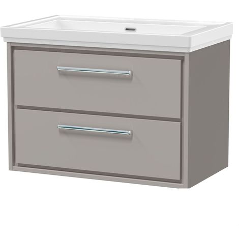 Balterley Longnor Modern Wall Hung 2-Drawer Bathroom Vanity with Fireclay Basin, Pebble Grey, 800mm